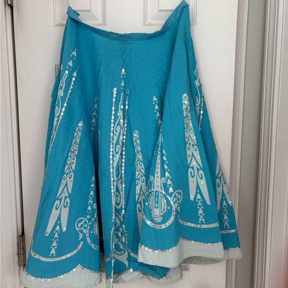 Willi Smith Turquoise A-Line Skirt with White Patterns - Picture 2 of 8